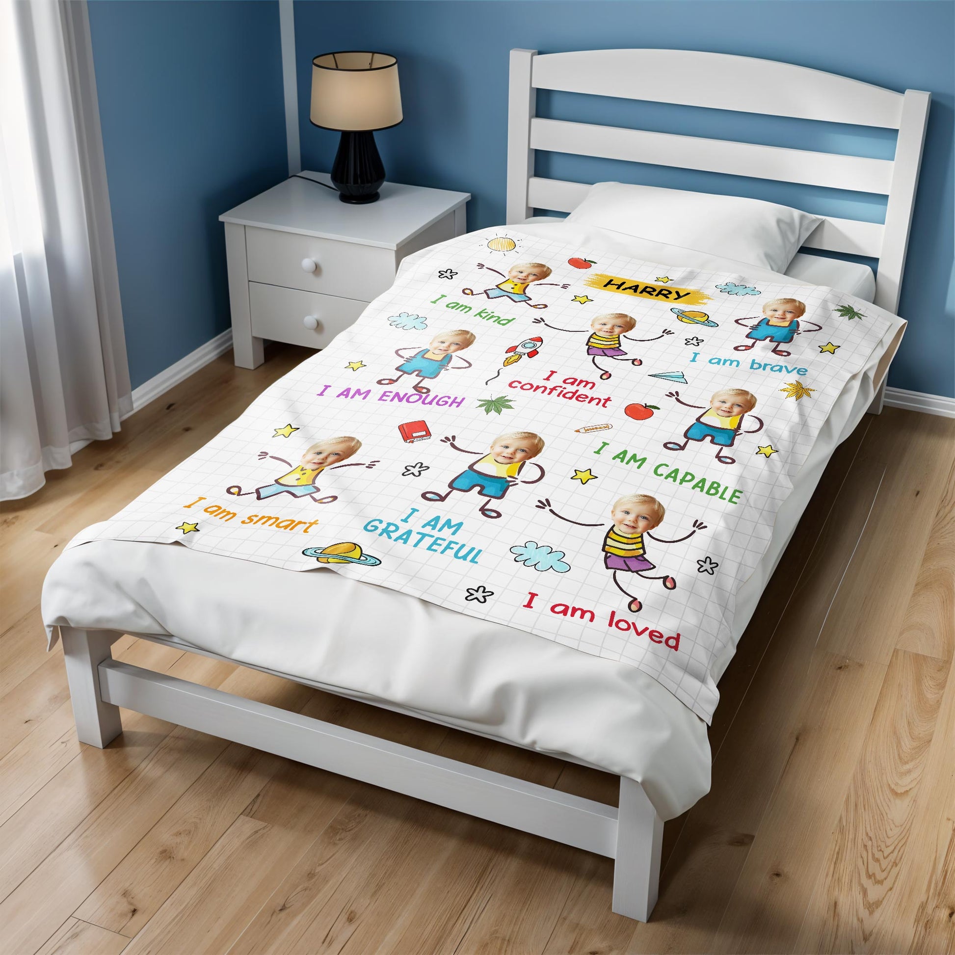 I Am Kind, Brave, Confident Blanket With Stars And Planets