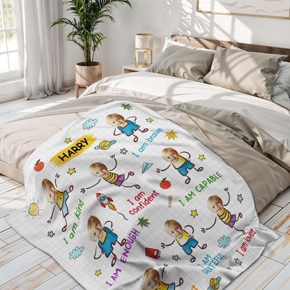 I Am Kind, Brave, Confident Blanket With Stars And Planets