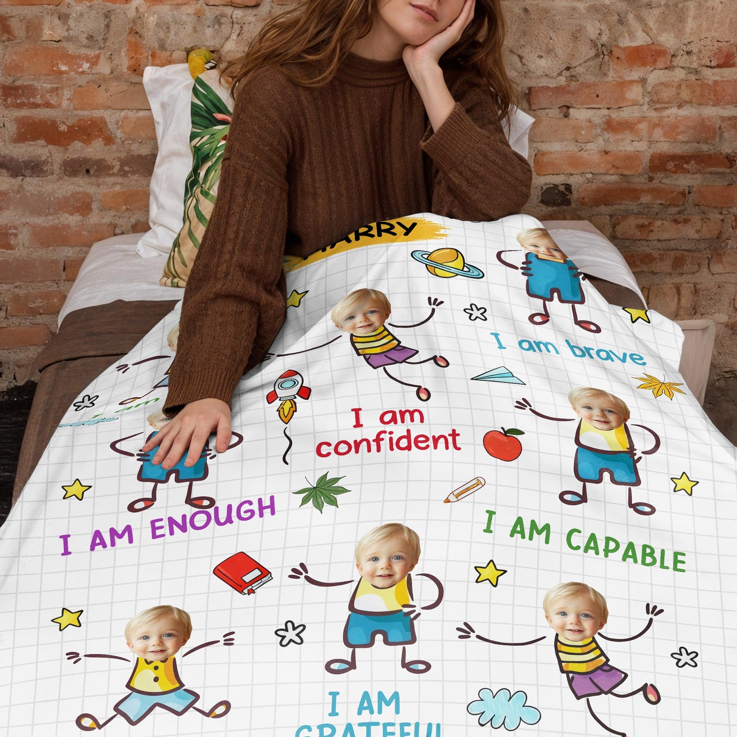 I Am Kind, Brave, Confident Blanket With Stars And Planets