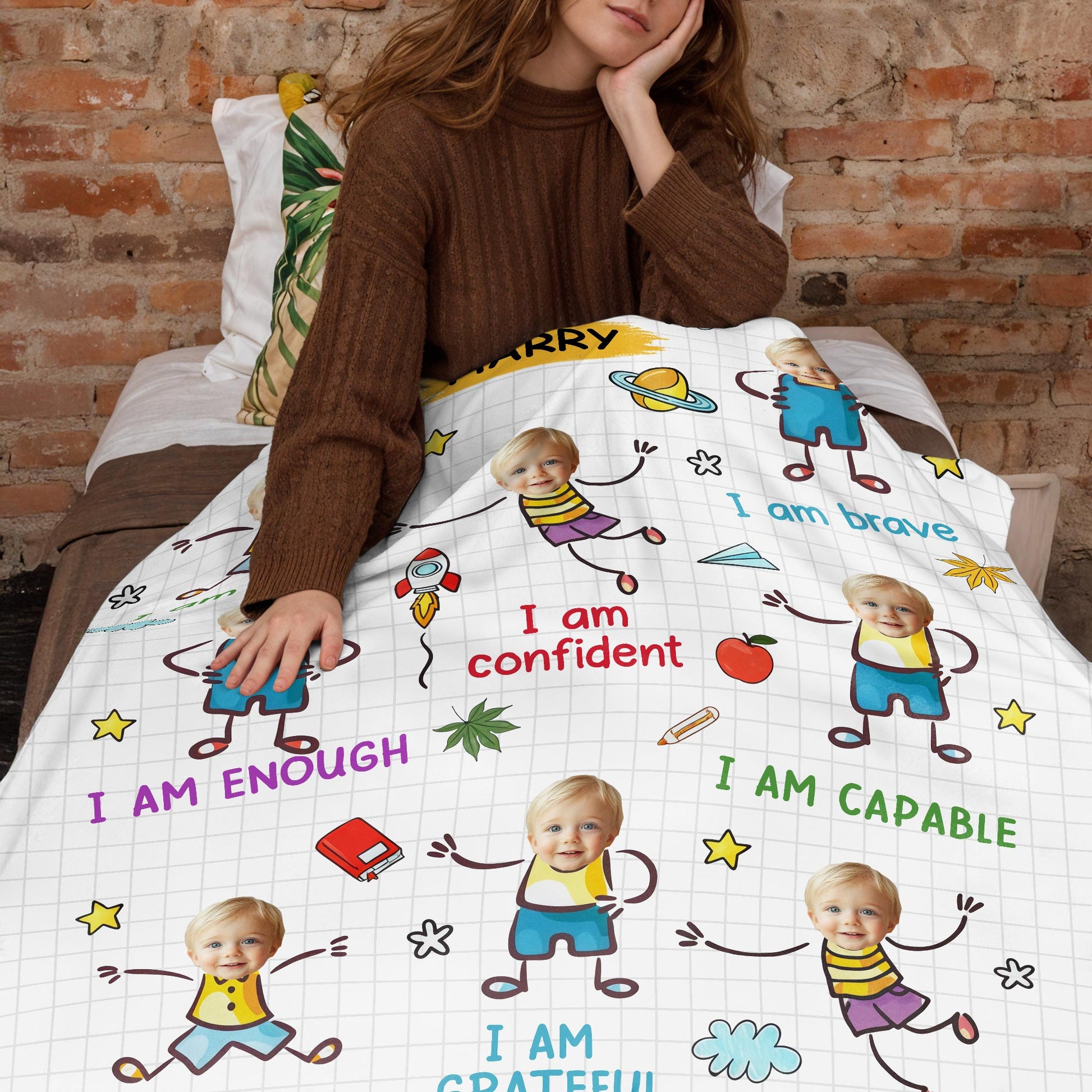 I Am Kind, Brave, Confident Blanket With Stars And Planets