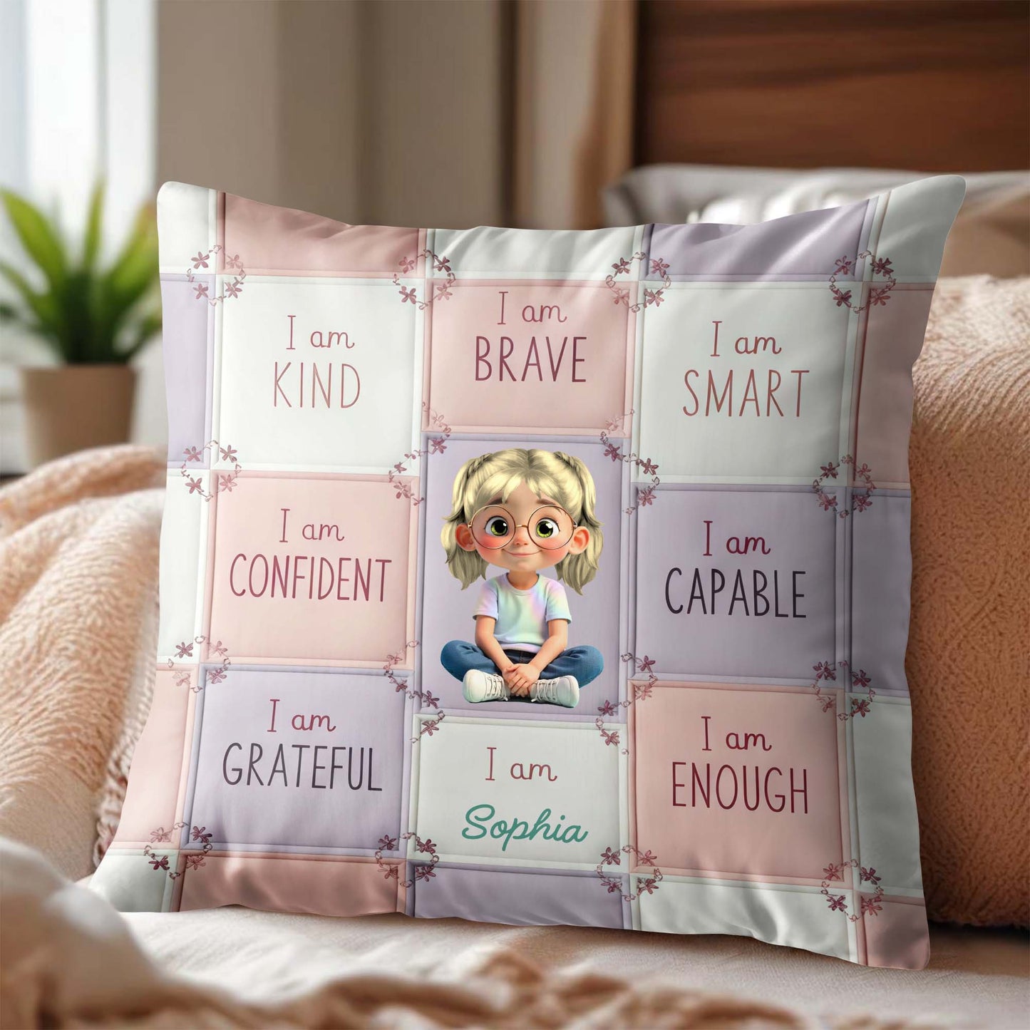 I Am Kind, Brave, Smart, Inspirational Girl Pillow
