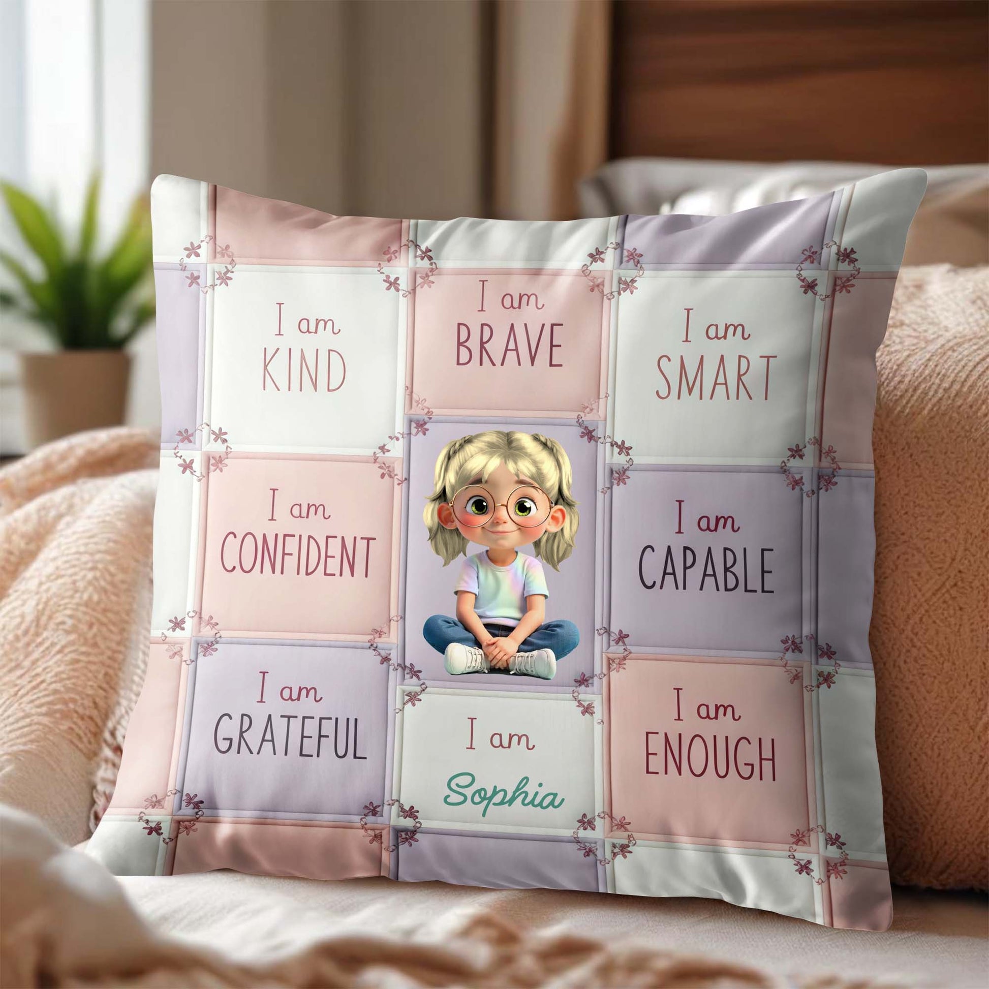 I Am Kind, Brave, Smart, Inspirational Girl Pillow