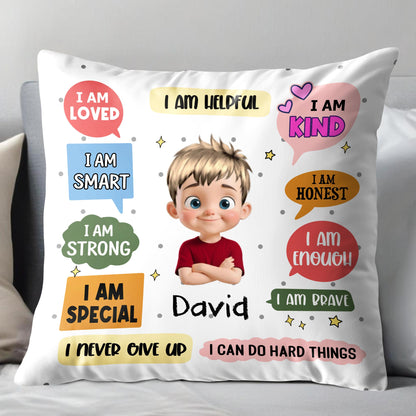 I Am Loved And Brave Affirmations For A Beautiful Girl - Personalized Custom Pillow, Insert Included - KID533_PLW