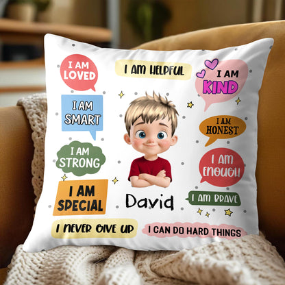I Am Loved And Brave Affirmations For A Beautiful Girl - Personalized Custom Pillow, Insert Included - KID533_PLW