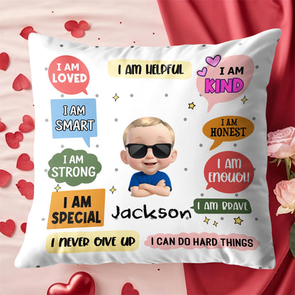 I Am Loved And Brave Affirmations For A Beautiful Girl - Personalized Custom Pillow, Insert Included - KID533_PLW
