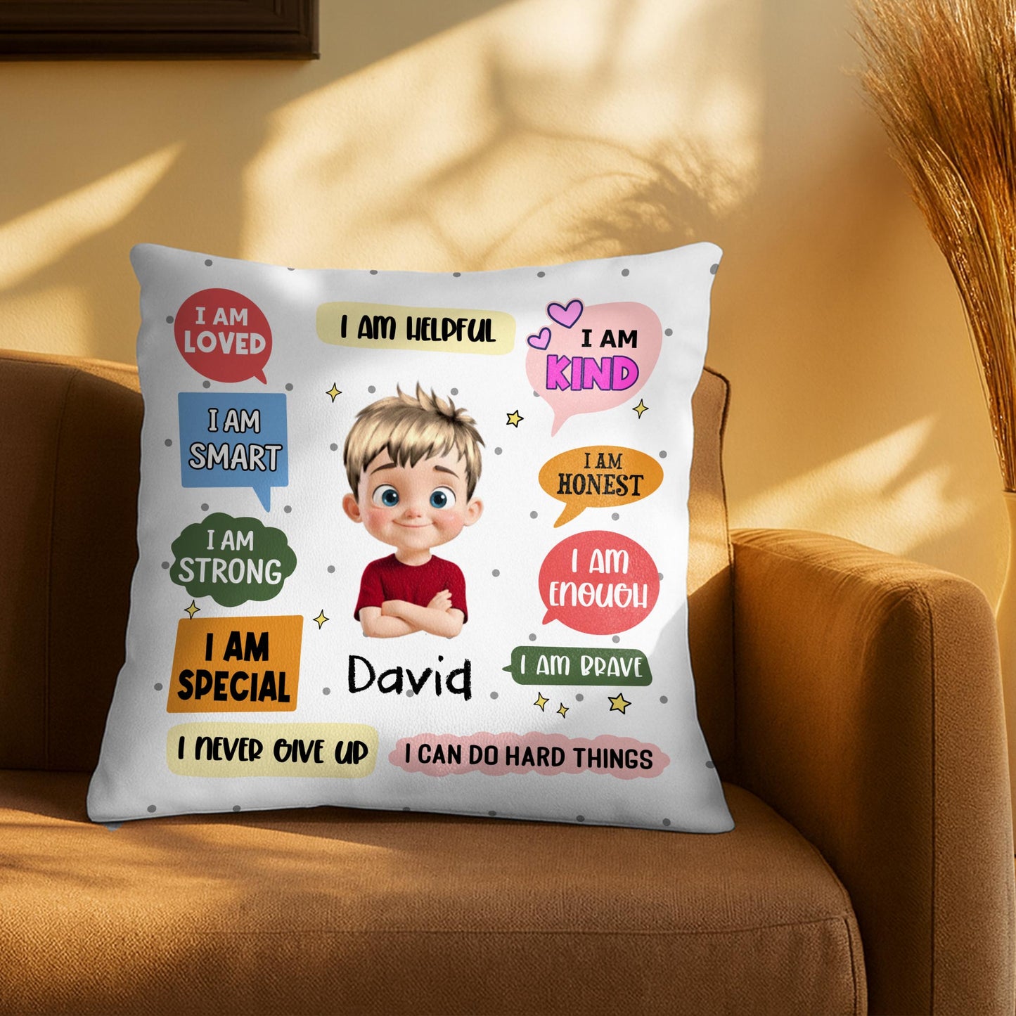 I Am Loved And Brave Affirmations For A Beautiful Girl - Personalized Custom Pillow, Insert Included - KID533_PLW
