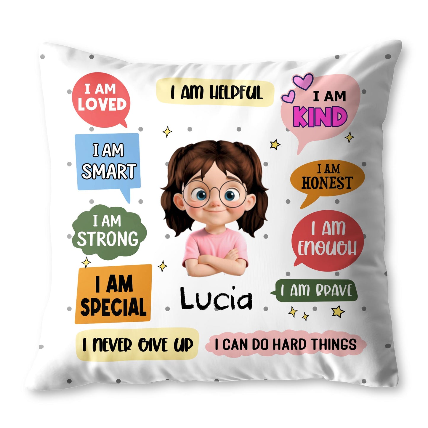 I Am Loved And Brave Affirmations For A Beautiful Girl - Personalized Custom Pillow, Insert Included - KID533_PLW