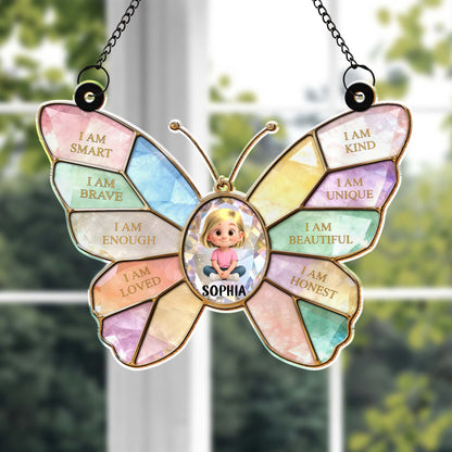 I Am Smart Brave Enough Butterfly Positive Affirmations For Little Girl - Personalized Custom Suncatcher - KID578_CSUN
