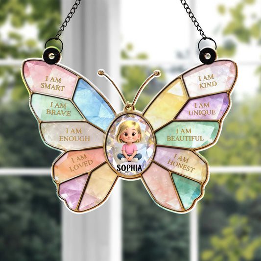 I Am Smart Brave Enough Butterfly Positive Affirmations For Little Girl - Personalized Custom Suncatcher - KID578_CSUN
