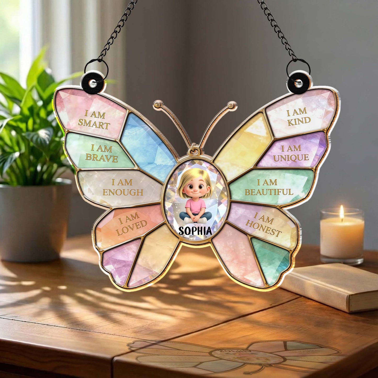 I Am Smart Brave Enough Butterfly Positive Affirmations For Little Girl - Personalized Custom Suncatcher - KID578_CSUN