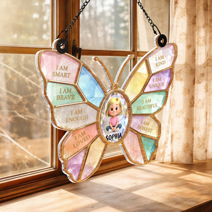 I Am Smart Brave Enough Butterfly Positive Affirmations For Little Girl - Personalized Custom Suncatcher - KID578_CSUN