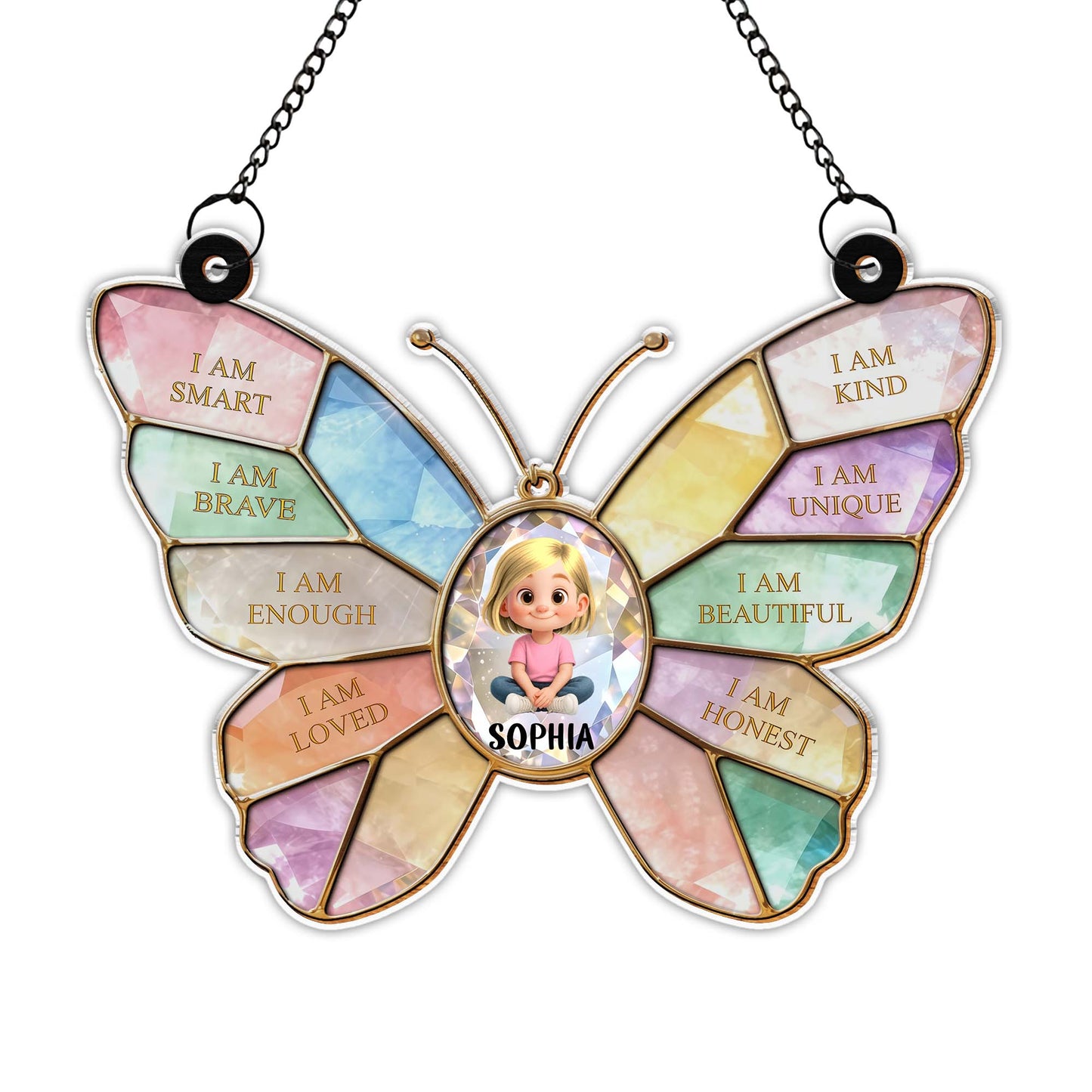 I Am Smart Brave Enough Butterfly Positive Affirmations For Little Girl - Personalized Custom Suncatcher - KID578_CSUN