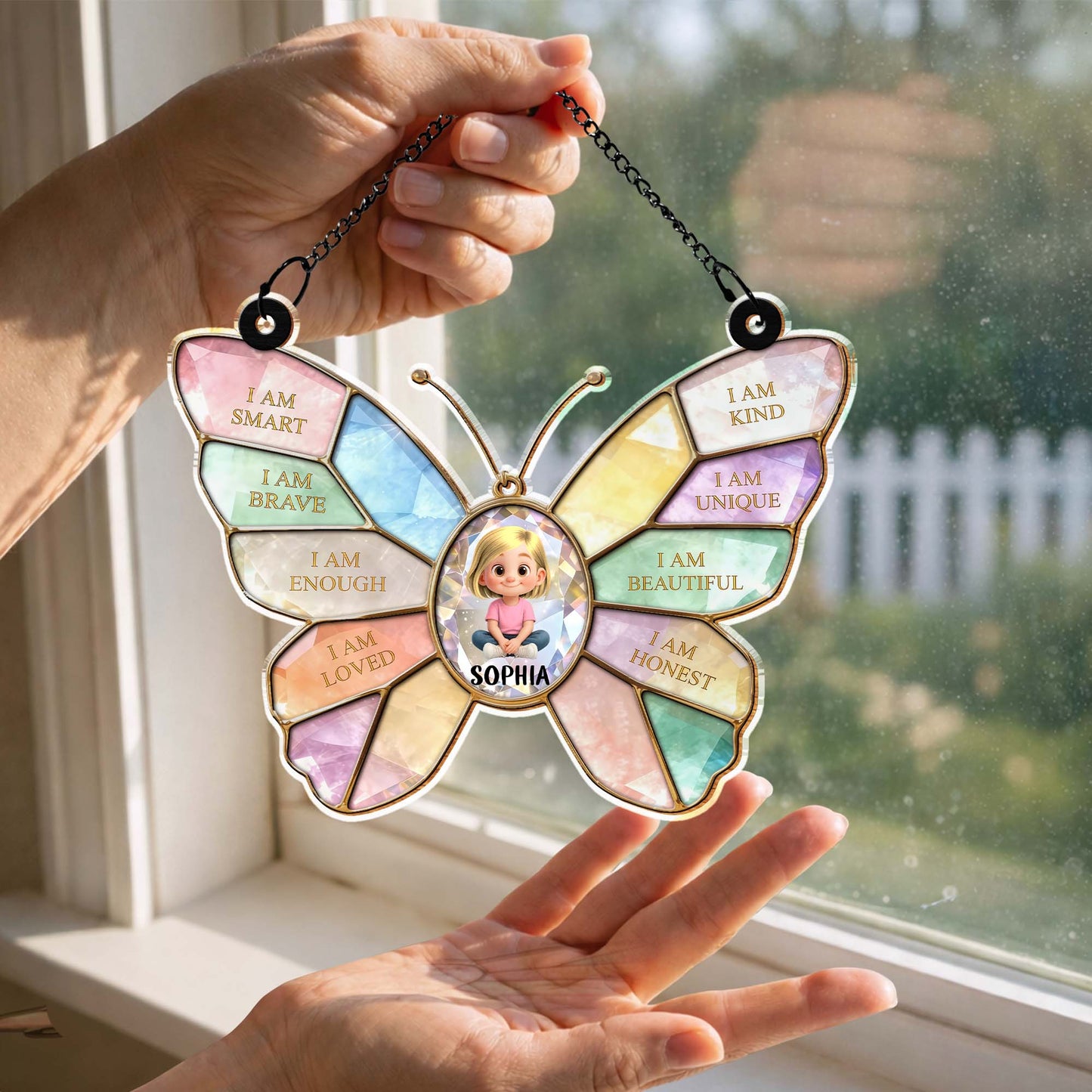 I Am Smart Brave Enough Butterfly Positive Affirmations For Little Girl - Personalized Custom Suncatcher - KID578_CSUN