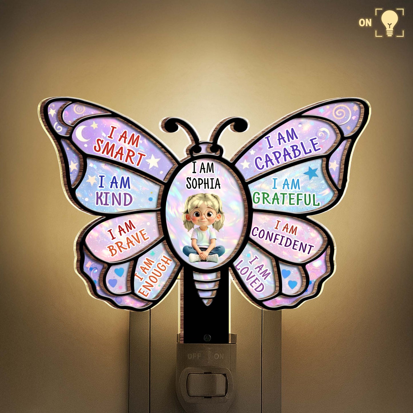 I Am Smart Affirmations Butterfly With Girl Clipart - Personalized Custom Wood and Acrylic Night Light - KID579_WANILI