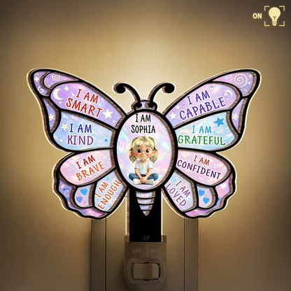 I Am Smart Affirmations Butterfly With Girl Clipart - Personalized Custom Wood and Acrylic Night Light - KID579_WANILI