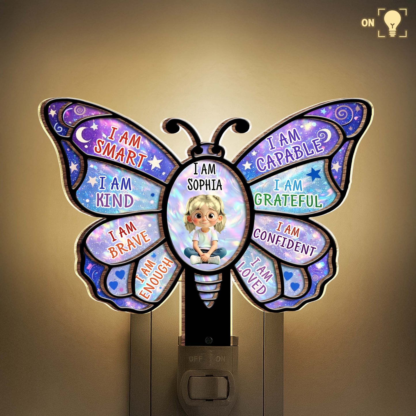 I Am Smart Affirmations Butterfly With Girl Clipart - Personalized Custom Wood and Acrylic Night Light - KID579_WANILI