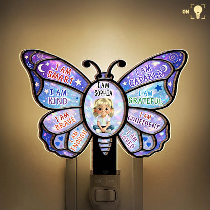 I Am Smart Affirmations Butterfly With Girl Clipart - Personalized Custom Wood and Acrylic Night Light - KID579_WANILI