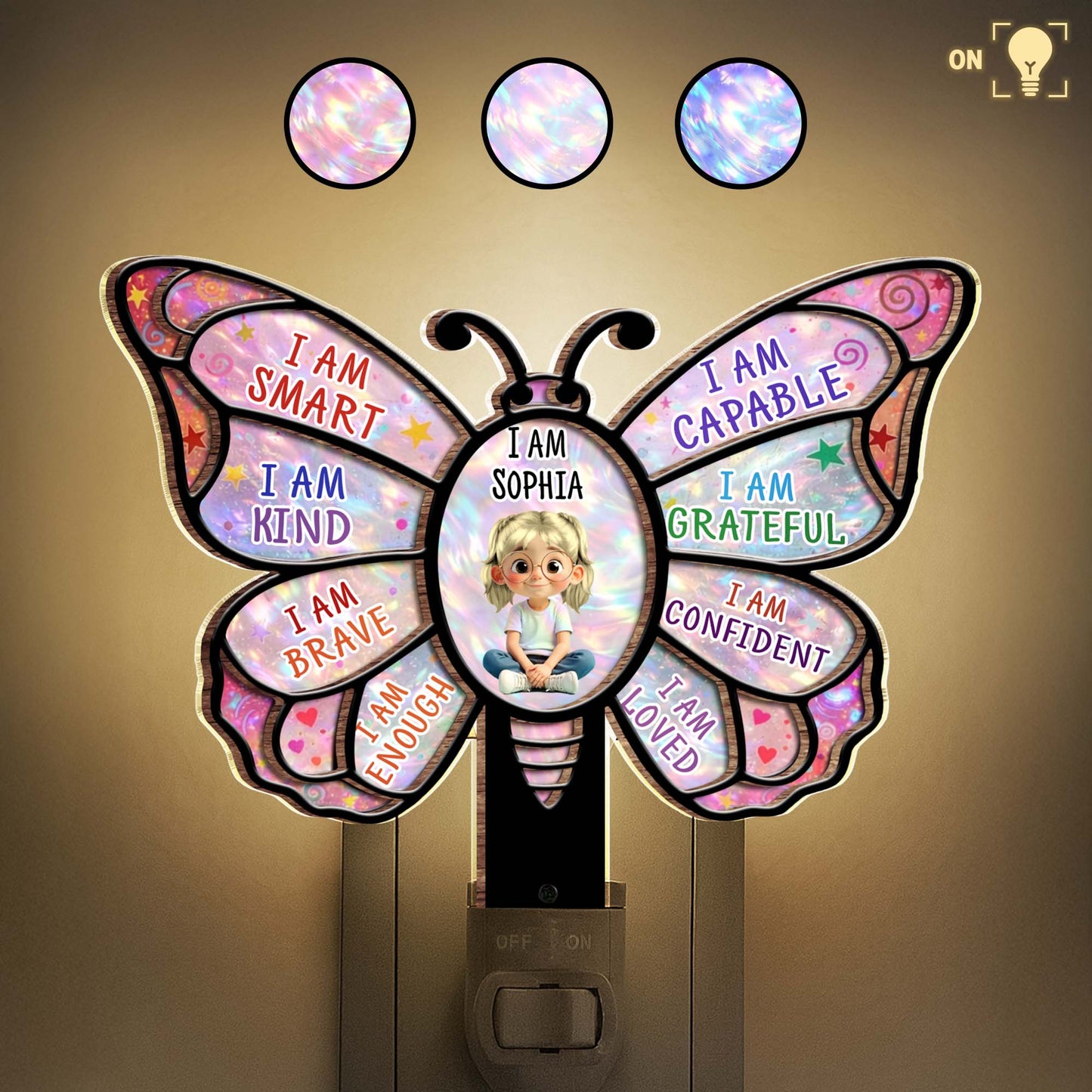 I Am Smart Affirmations Butterfly With Girl Clipart - Personalized Custom Wood and Acrylic Night Light - KID579_WANILI
