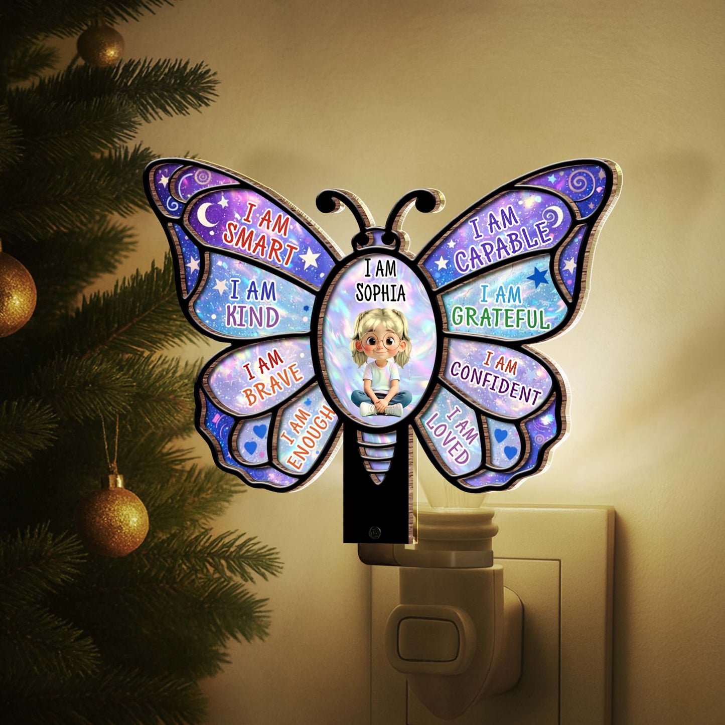 I Am Smart Affirmations Butterfly With Girl Clipart - Personalized Custom Wood and Acrylic Night Light - KID579_WANILI