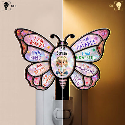 I Am Smart Affirmations Butterfly With Girl Clipart - Personalized Custom Wood and Acrylic Night Light - KID579_WANILI