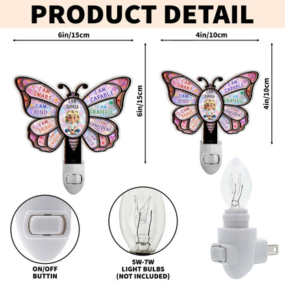 I Am Smart Affirmations Butterfly With Girl Clipart - Personalized Custom Wood and Acrylic Night Light - KID579_WANILI