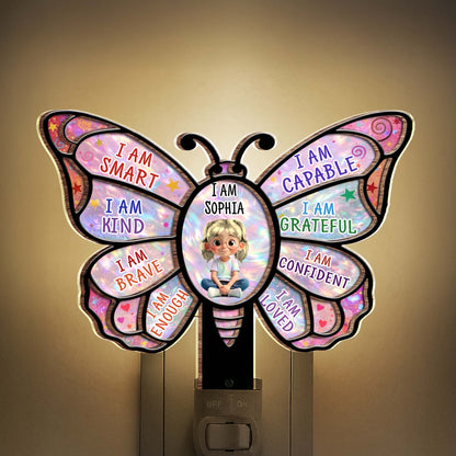 I Am Smart Affirmations Butterfly With Girl Clipart - Personalized Custom Wood and Acrylic Night Light - KID579_WANILI