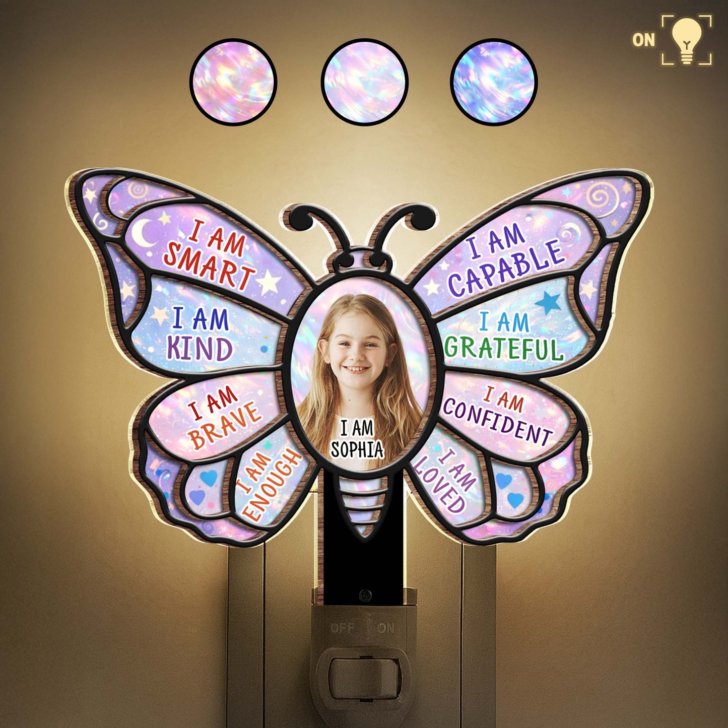 I Am Smart Kind Brave Butterfly Affirmations With Custom Photo - Personalized Custom Wood and Acrylic Night Light - KID580_WANILI