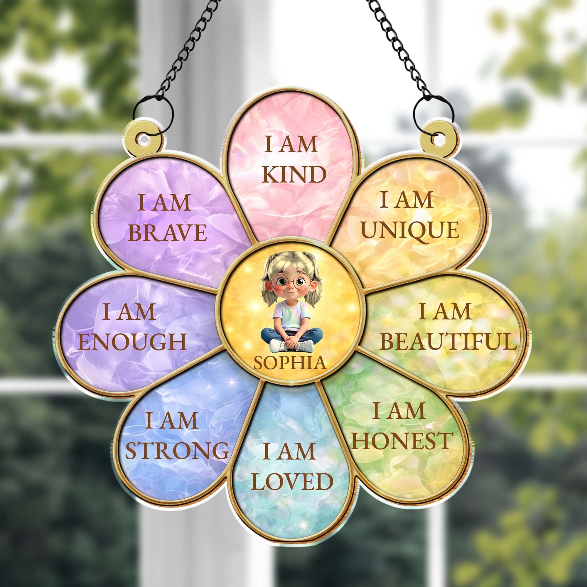 I Am Kind I Am Brave Affirmation Flower, Personalized Suncatcher, Gift ...