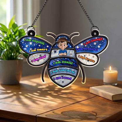 I Am Capable Smart Kind Enough Brave Bee Affirmations For Kids - Personalized Custom Suncatcher - KID598_CSUN
