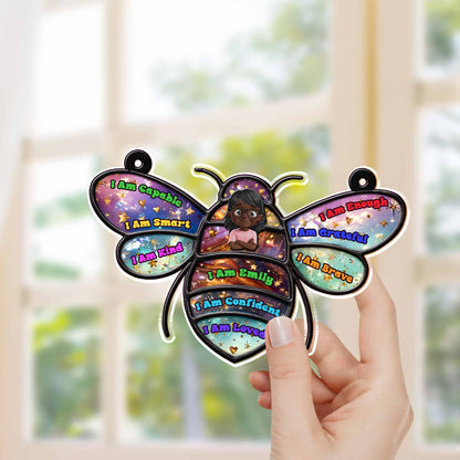 I Am Capable Smart Kind Enough Brave Bee Affirmations For Kids - Personalized Custom Suncatcher - KID598_CSUN
