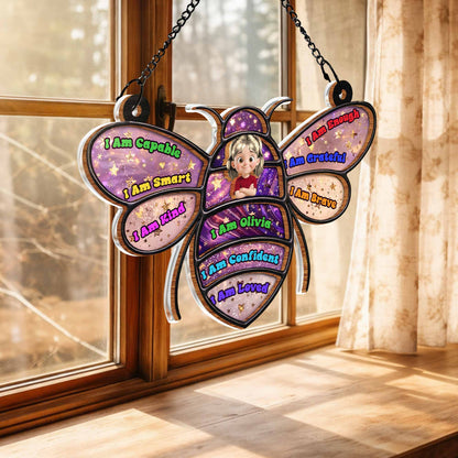 I Am Capable Smart Kind Enough Brave Bee Affirmations For Kids - Personalized Custom Suncatcher - KID598_CSUN