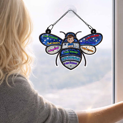 I Am Capable Smart Kind Enough Brave Bee Affirmations For Kids - Personalized Custom Suncatcher - KID598_CSUN