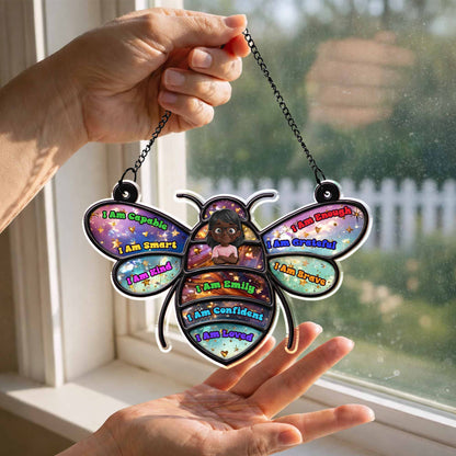 I Am Capable Smart Kind Enough Brave Bee Affirmations For Kids - Personalized Custom Suncatcher - KID598_CSUN