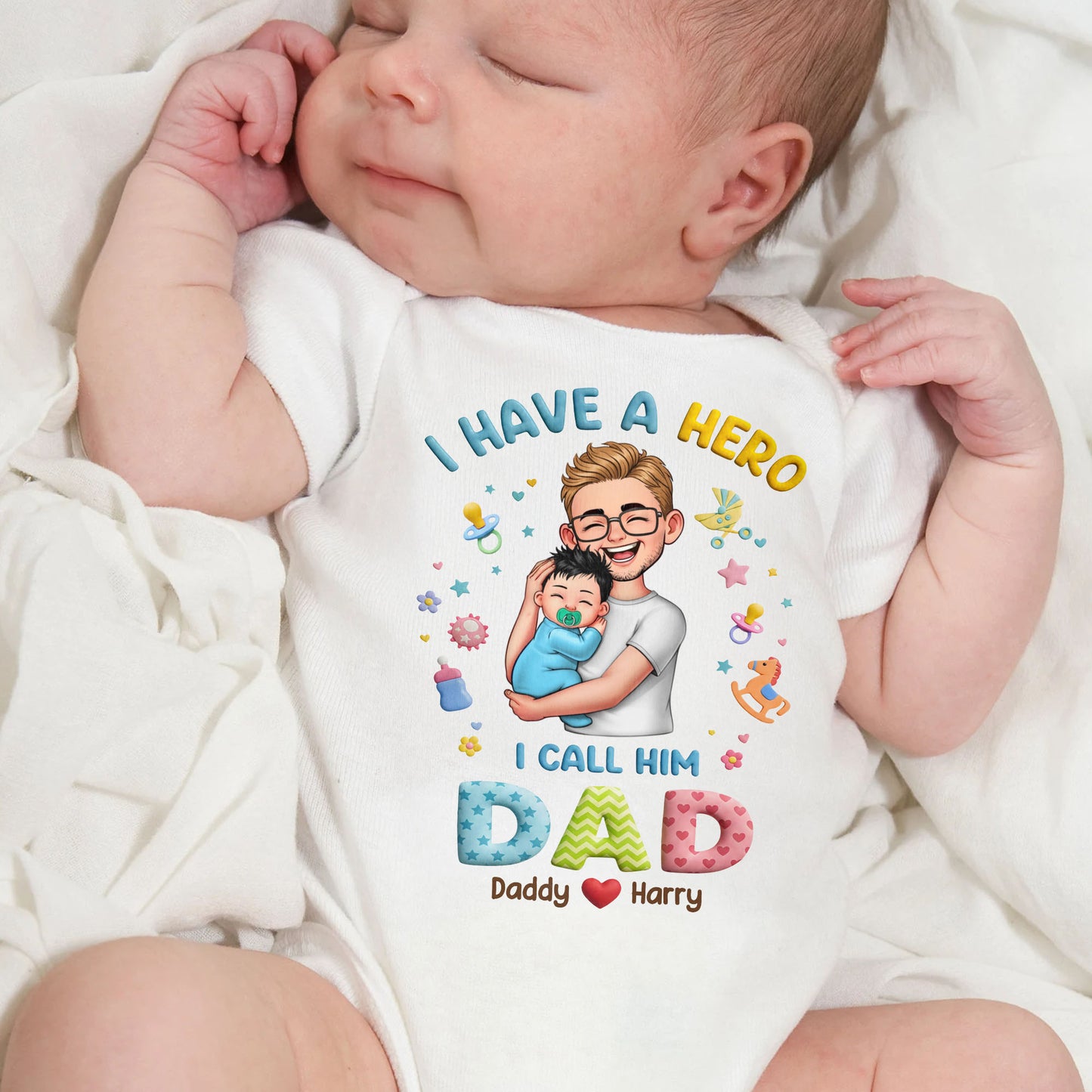 I Have A Hero I Call Him Dad Personalized Dad And Baby - Personalized Custom Baby Onesie - KID684_ONES