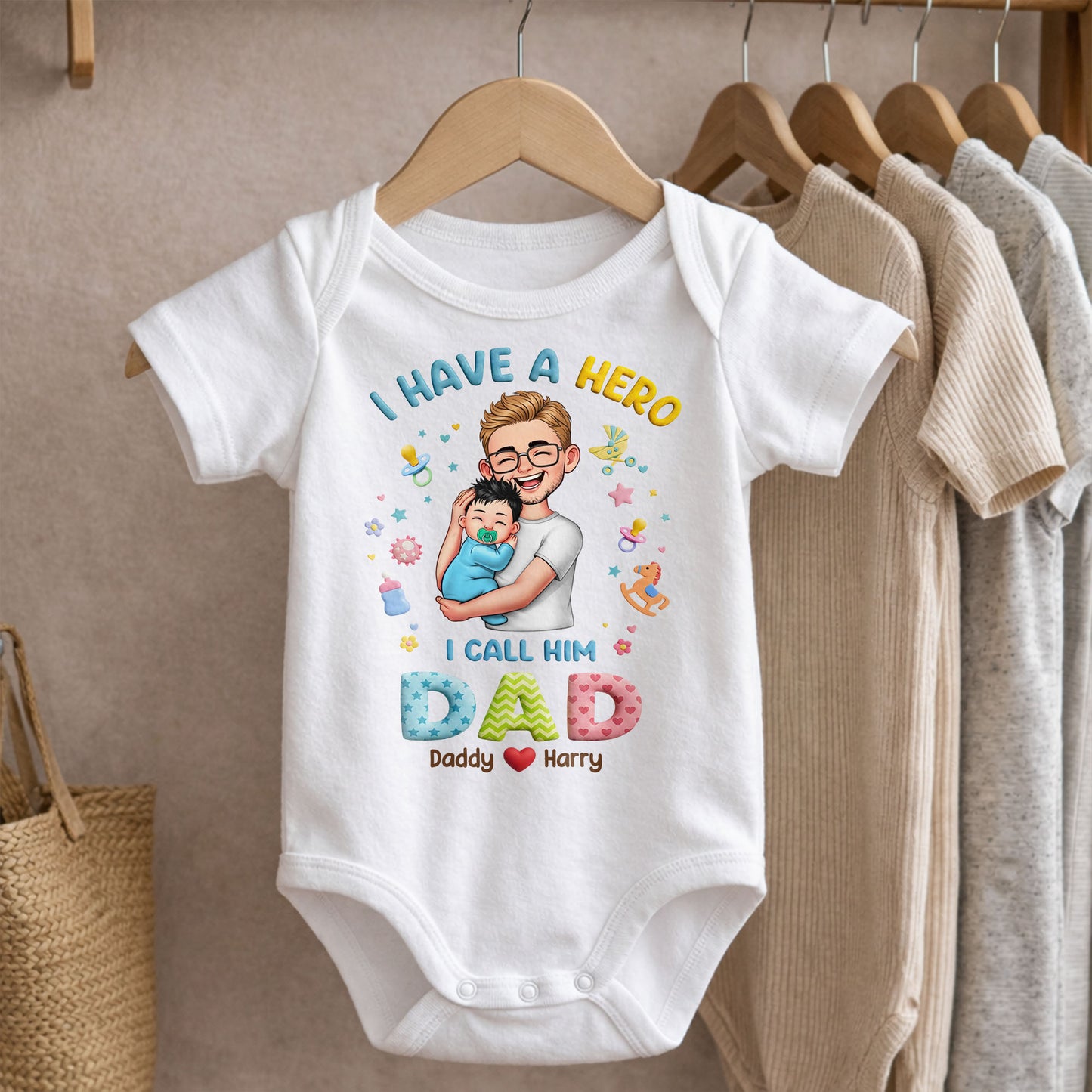 I Have A Hero I Call Him Dad Personalized Dad And Baby - Personalized Custom Baby Onesie - KID684_ONES