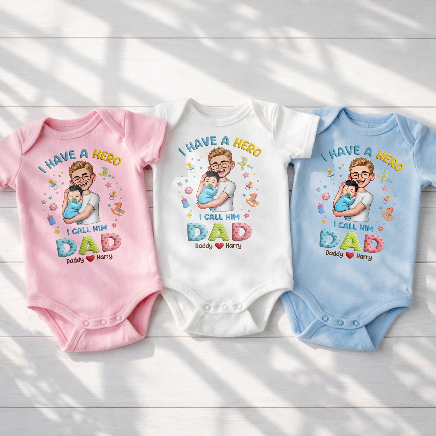 I Have A Hero I Call Him Dad Personalized Dad And Baby - Personalized Custom Baby Onesie - KID684_ONES
