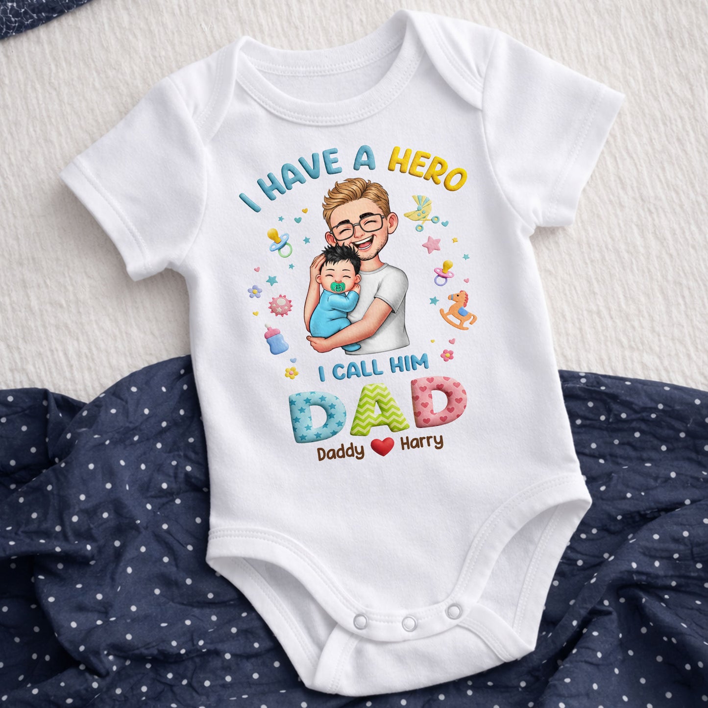 I Have A Hero I Call Him Dad Personalized Dad And Baby - Personalized Custom Baby Onesie - KID684_ONES