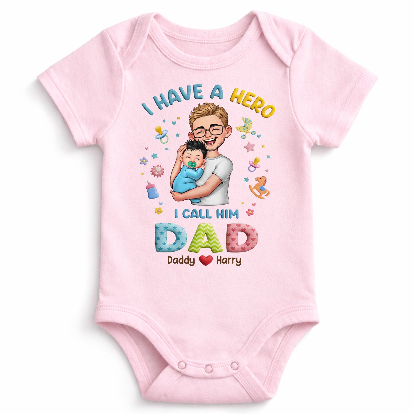 I Have A Hero I Call Him Dad Personalized Dad And Baby - Personalized Custom Baby Onesie - KID684_ONES