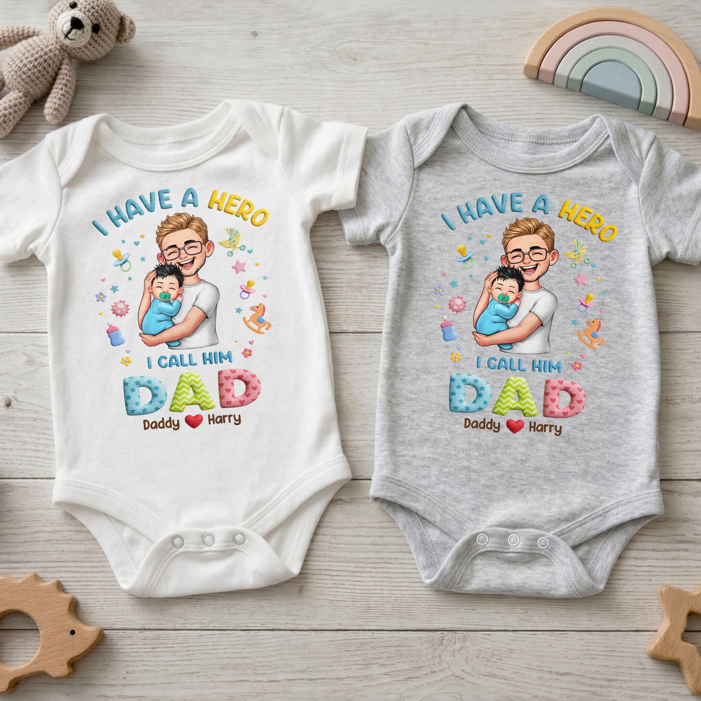 I Have A Hero I Call Him Dad Personalized Dad And Baby - Personalized Custom Baby Onesie - KID684_ONES