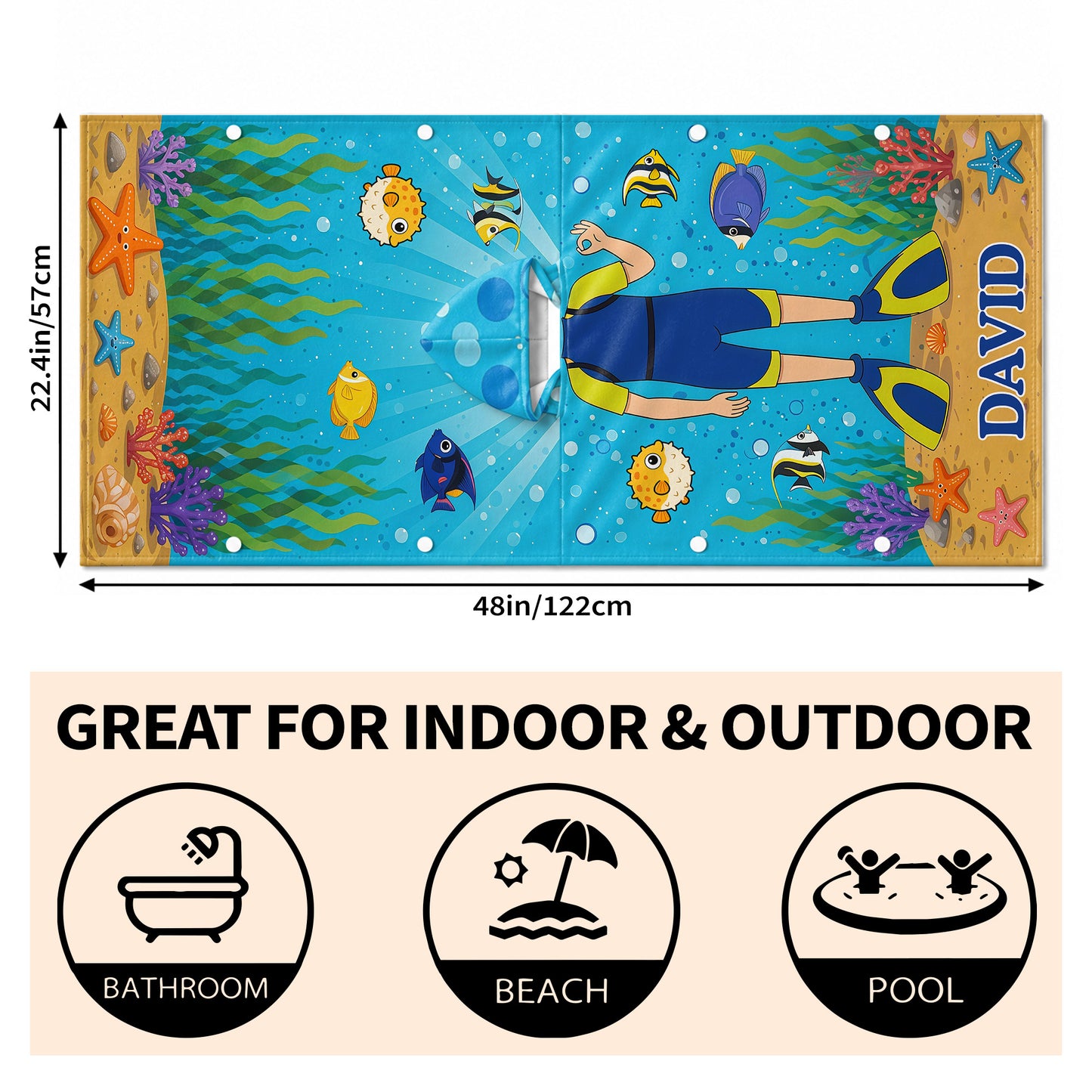 Exploring The Ocean World Scuba Diver With Colorful Sea Friends - Personalized Kids Hooded Beach Towel - KID698_HOTOKI