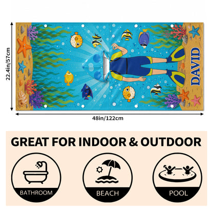 Exploring The Ocean World Scuba Diver With Colorful Sea Friends - Personalized Kids Hooded Beach Towel - KID698_HOTOKI