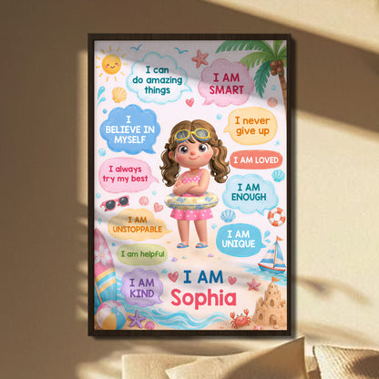 Kid Affirmations Summer Beach Design - Personalized Custom Vertical Poster - KID714_VPOS