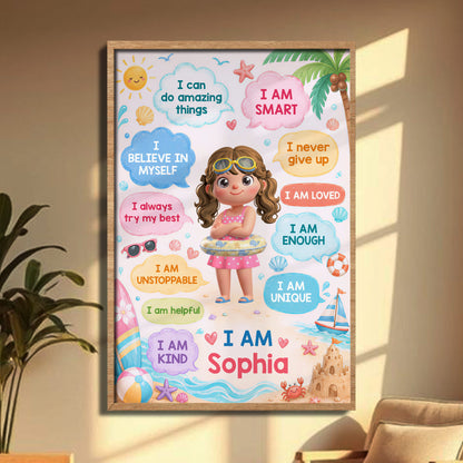 Kid Affirmations Summer Beach Design - Personalized Custom Vertical Poster - KID714_VPOS