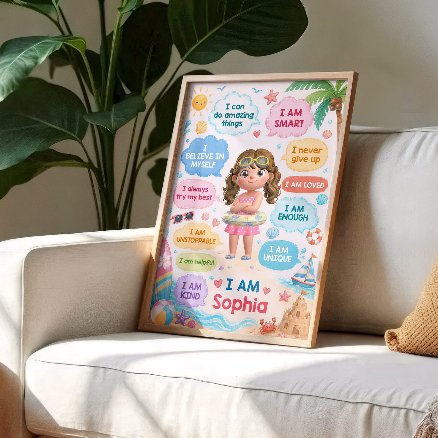 Kid Affirmations Summer Beach Design - Personalized Custom Vertical Poster - KID714_VPOS