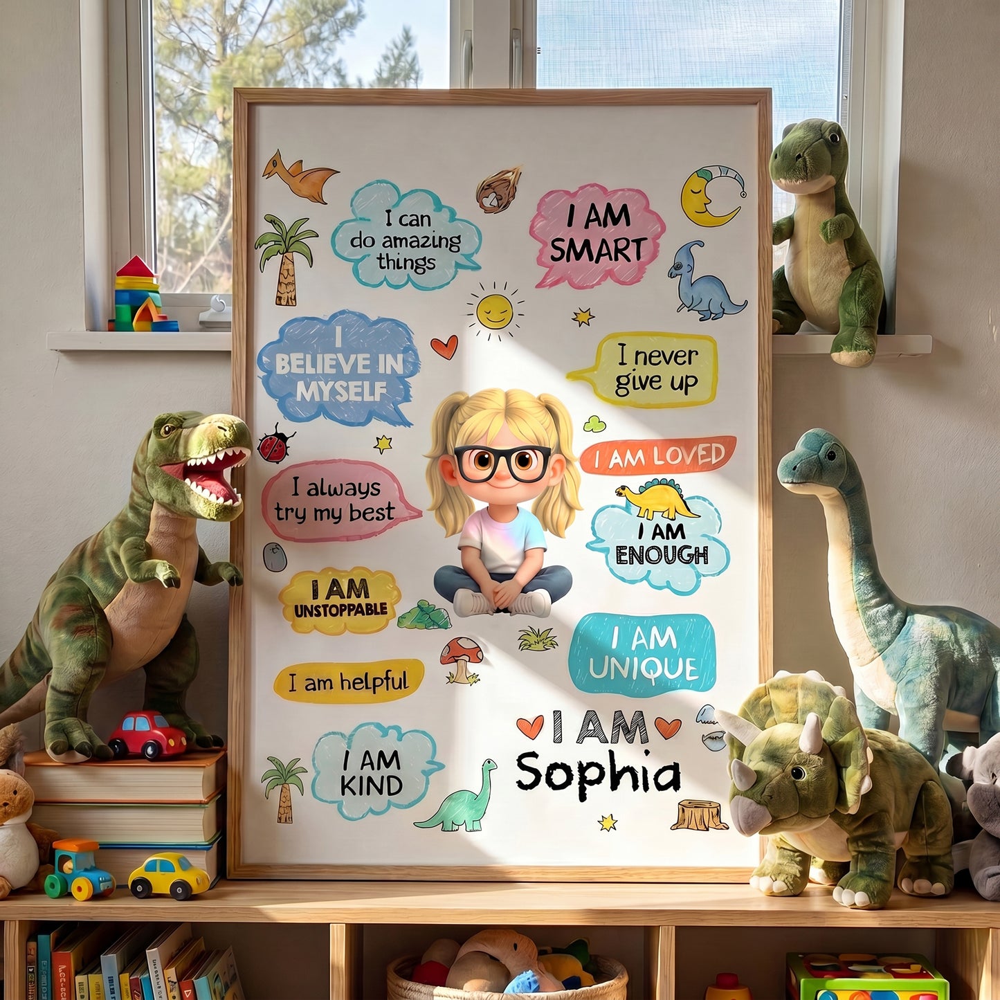 I Can Do Amazing Things Personalized Kid Affirmations With Dinosaurs - Personalized Custom Vertical Poster - KID787_VPOS