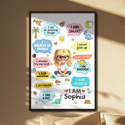 I Can Do Amazing Things Personalized Kid Affirmations With Dinosaurs - Personalized Custom Vertical Poster - KID787_VPOS