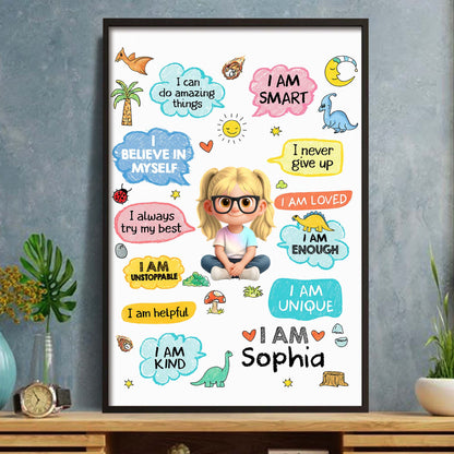 I Can Do Amazing Things Personalized Kid Affirmations With Dinosaurs - Personalized Custom Vertical Poster - KID787_VPOS