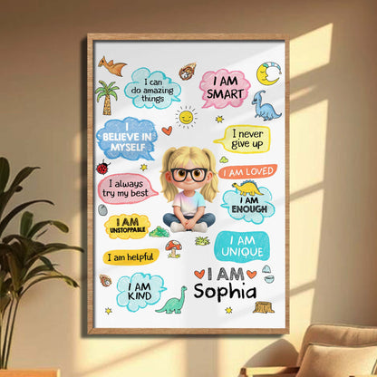 I Can Do Amazing Things Personalized Kid Affirmations With Dinosaurs - Personalized Custom Vertical Poster - KID787_VPOS