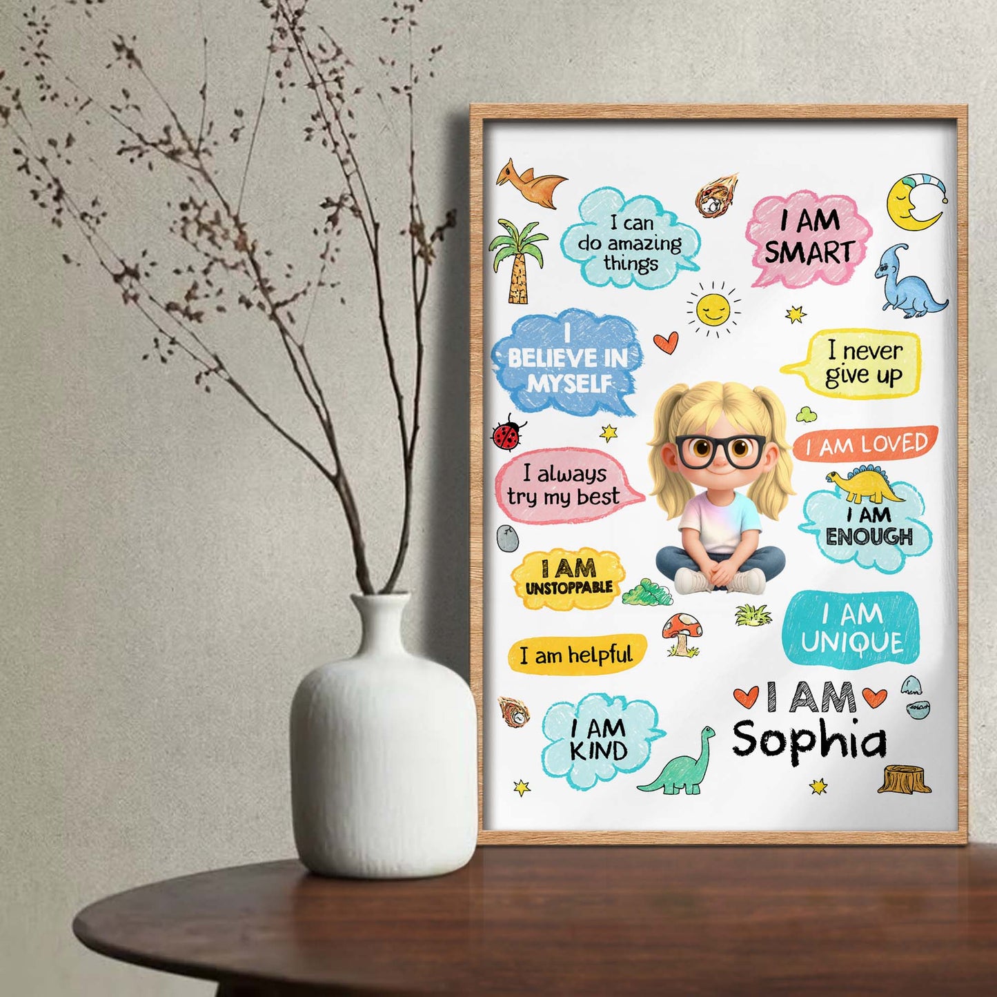 I Can Do Amazing Things Personalized Kid Affirmations With Dinosaurs - Personalized Custom Vertical Poster - KID787_VPOS