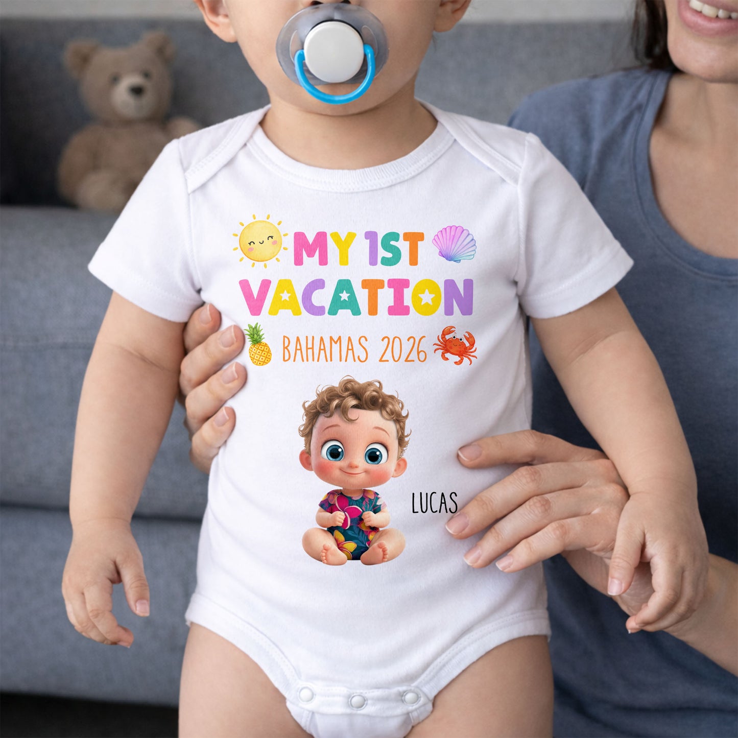 My 1st Vacation Sun Pineapple And Shell Tropical Design - Personalized Custom Baby Onesie - KID819_ONES